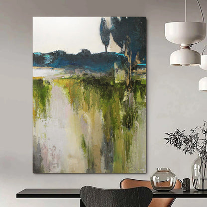 “Abstract Landscape in Greens and Blues” - Impressionistic Oil Art CT1925