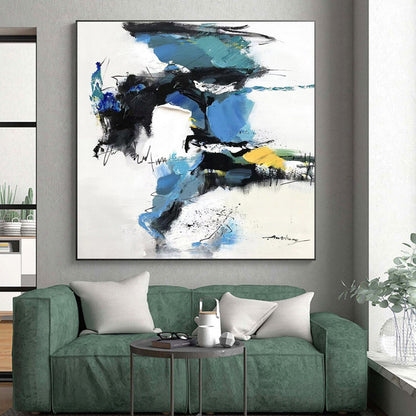 Blue, Black, White, Yellow & Green Abstract Mix, “Vivid Chaos” - Impasto Abstract Painting CT0781