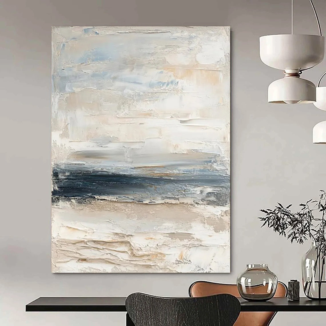 “Neutral Abstract Textures” - Beige, Gray, Blue Subtle Layers Painting On Canvas DTP298