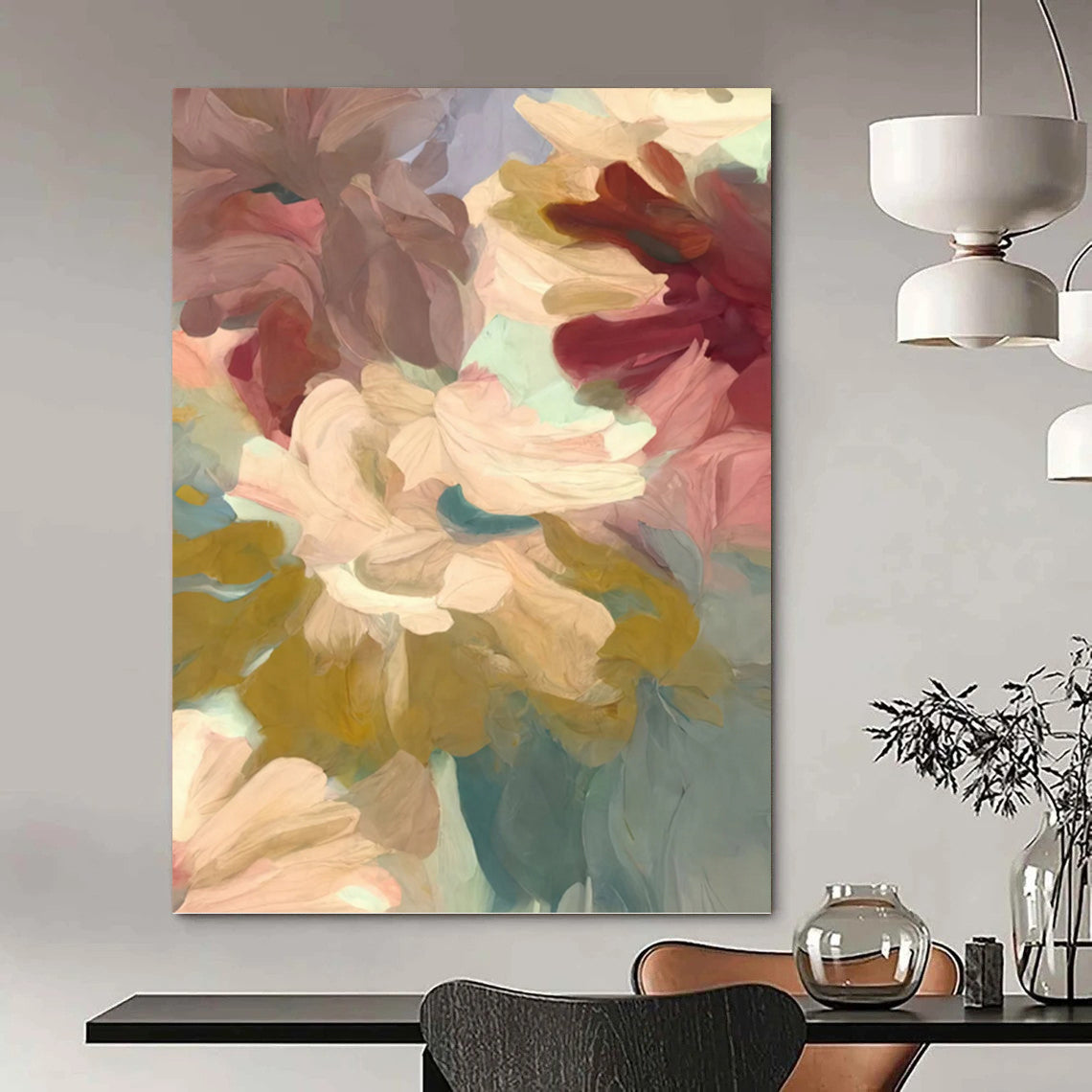 Blush and Teal Floral Dream - Ethereal Flower Painting On Canvas DKH1353