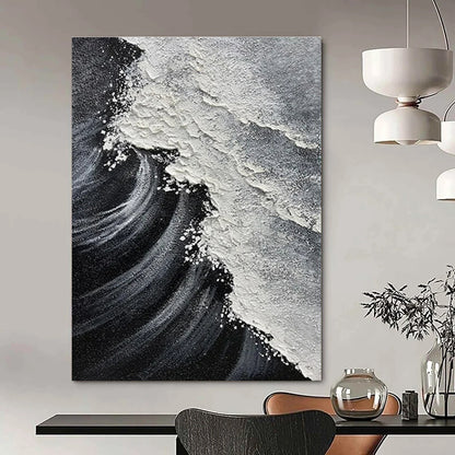 Black, White & Grey, Dynamic Wave - "Sea Rage" - Textured Abstract Acrylic Painting CT1484