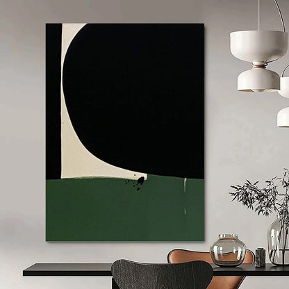 “Black, White & Green Minimalist” - Black, White & Green Minimalist Abstract Painting On Canvas DKH1214