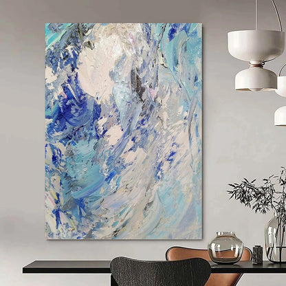 Turquoise and White Impasto Waves - Abstract Impasto Painting On Canvas DKH1288