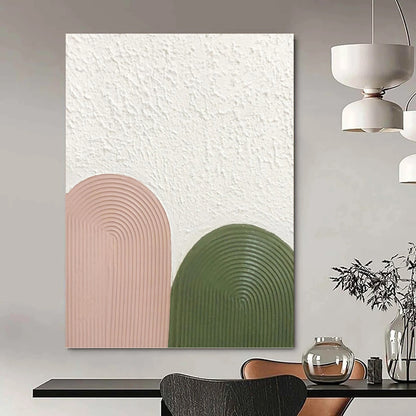 “Blush & Green Arches” - Pink, Green & White Textured Curves Painting On Canvas DKH1175