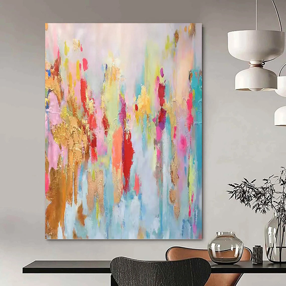 Pastel Rainbow Abstract Bursts - Abstract Painting On Canvas DKH1340