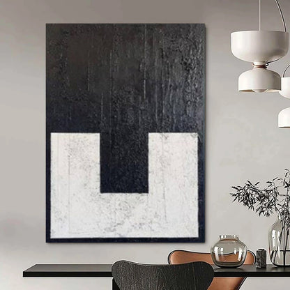 “Textured Black - White ‘U’” – Minimalist Textured Painting CT1077