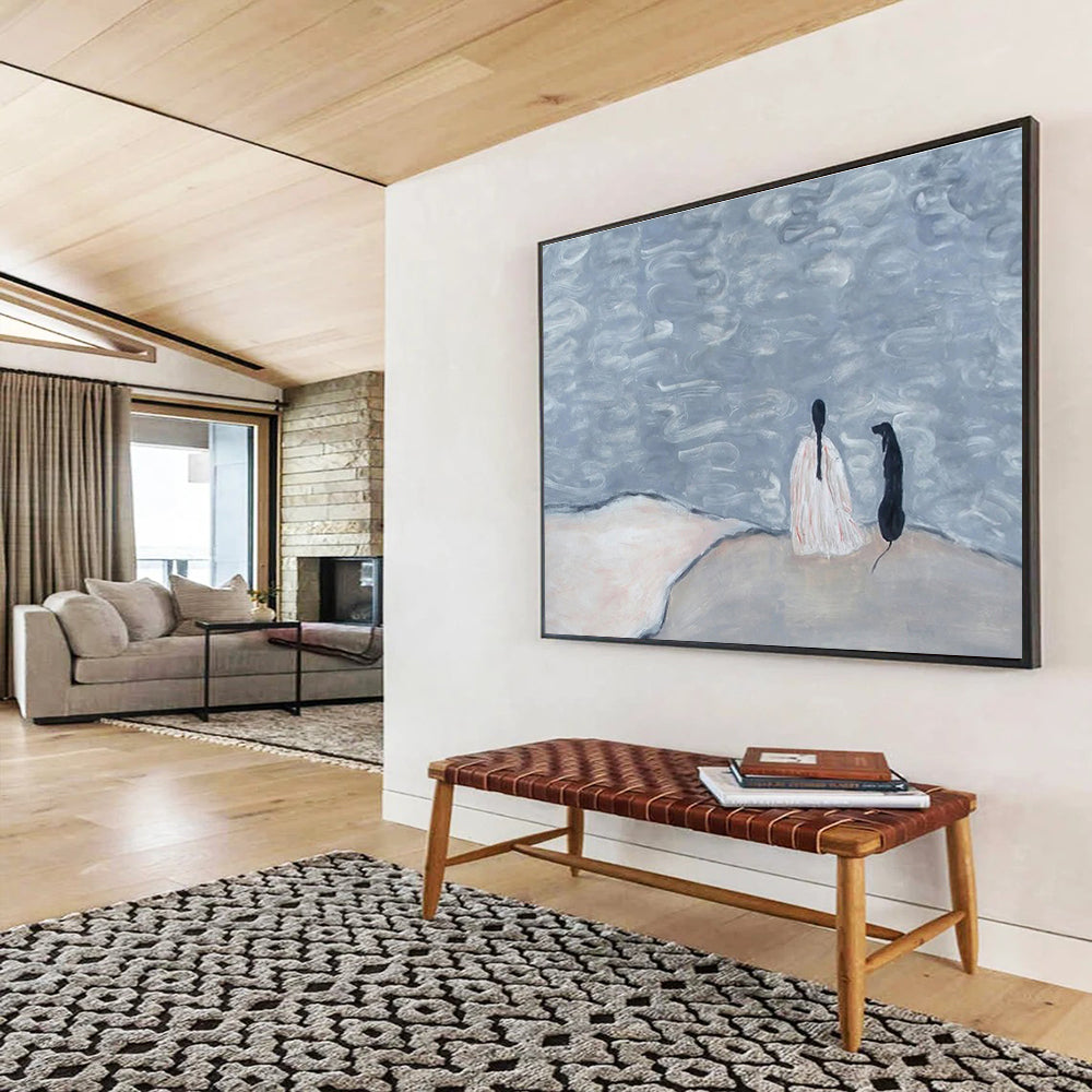 “Figure & Dog by the Water” Abstract Narrative Painting On Canvas DKH423