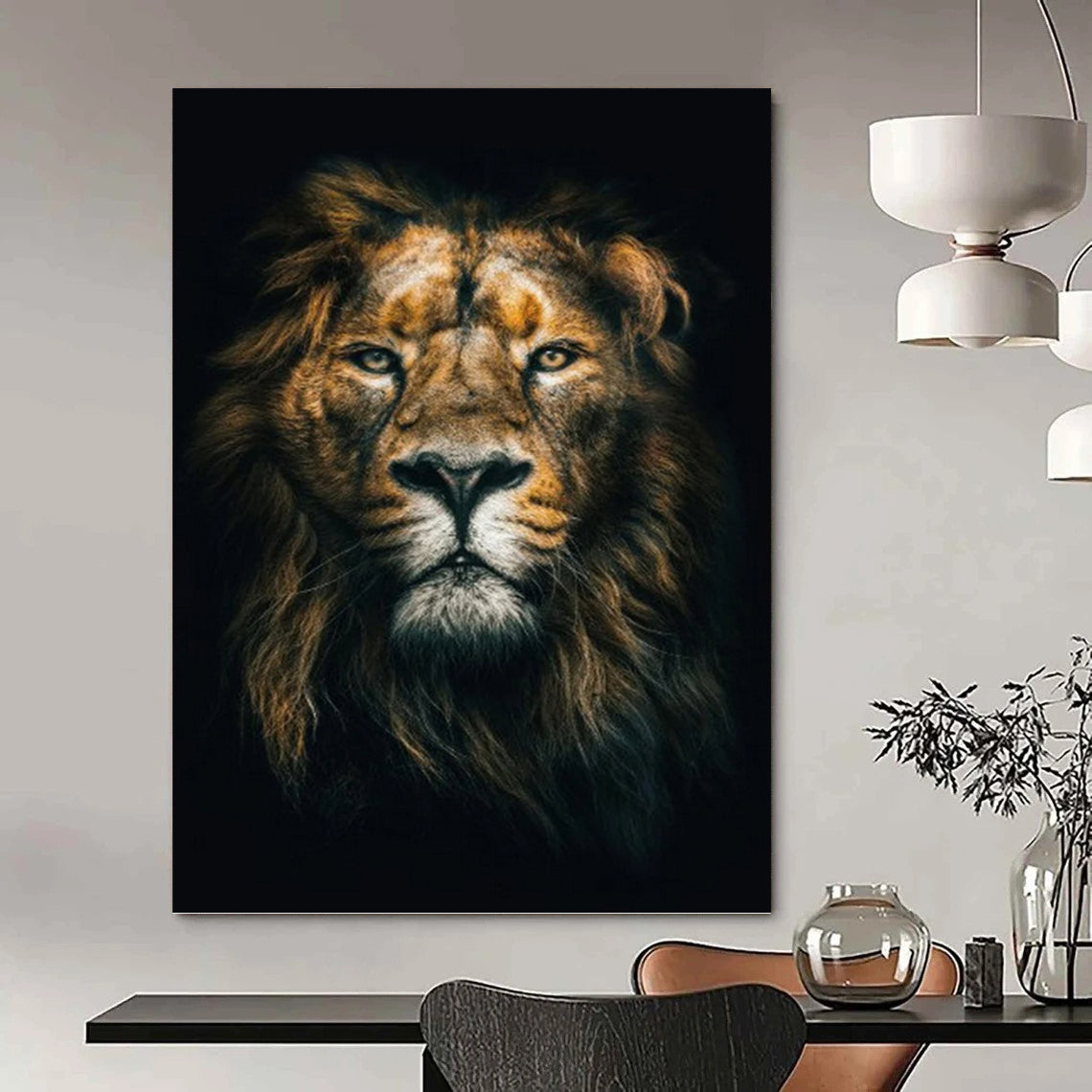 “Majestic Lion in Shadow” - Realistic Wildlife Portrait Painting On Canvas DKH1618