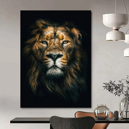 “Majestic Lion in Shadow” - Realistic Wildlife Portrait Painting On Canvas DKH1618