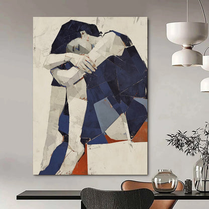 “Geometric Figure in Blue and White” - Cubist - Style Figure Painting CT1980