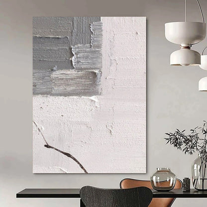 “Gray, White Textured Fragment ‘Subtle Chaos’” - Impasto Abstract Painting On Canvas DTP361