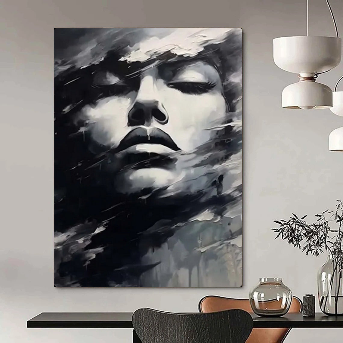 “Monochrome Abstract Face” – Expressive Oil Painting On Canvas CT2130
