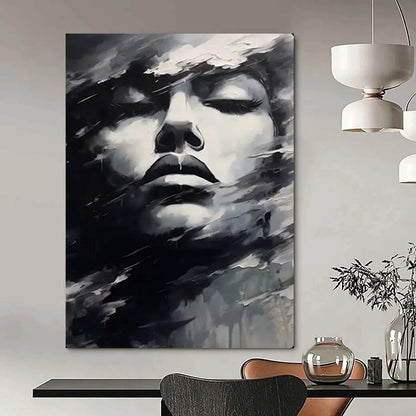 “Monochrome Abstract Face” – Expressive Oil Painting On Canvas CT2130