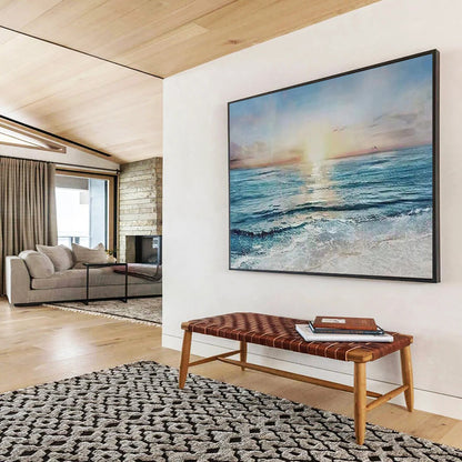 “Sunset Sea Serenity” - Orange, Pink & Blue Realist Seascape Painting On Canvas DLZ258