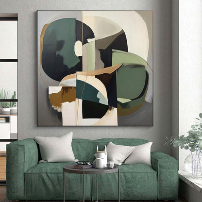 Geometric Shapes in Earth & Green, “Balanced Abstraction” - Abstract Geometric Acrylic Painting CT0739