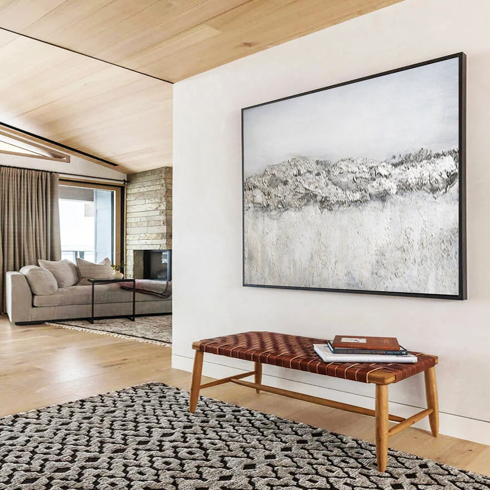 “Textured Gray Horizon” - Gray & White Minimalist Abstract Painting On Canvas DLZ260