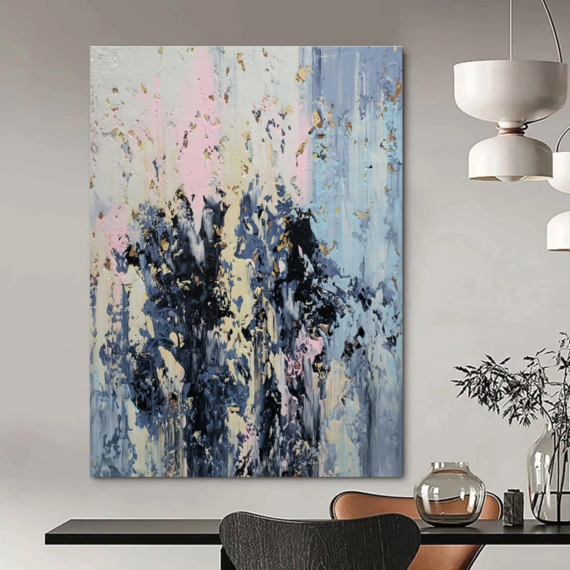 Pink - Blue - Gold Abstract Textures - Abstract Expressionist Acrylic Painting CT1404