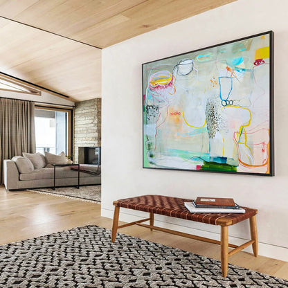 Mixed - Color Abstract with Linear Elements “Whimsical Line Play” Painting On Canvas DKH071