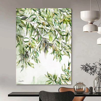 “Green Olive Branches with Olives” - Nature - Inspired Watercolor Painting On Canvas DKH1083