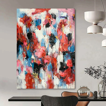 “Crimson & Blue Drip Symphony” - Red & Blue Abstract Expressionist Drip Painting On Canvas DKH1585