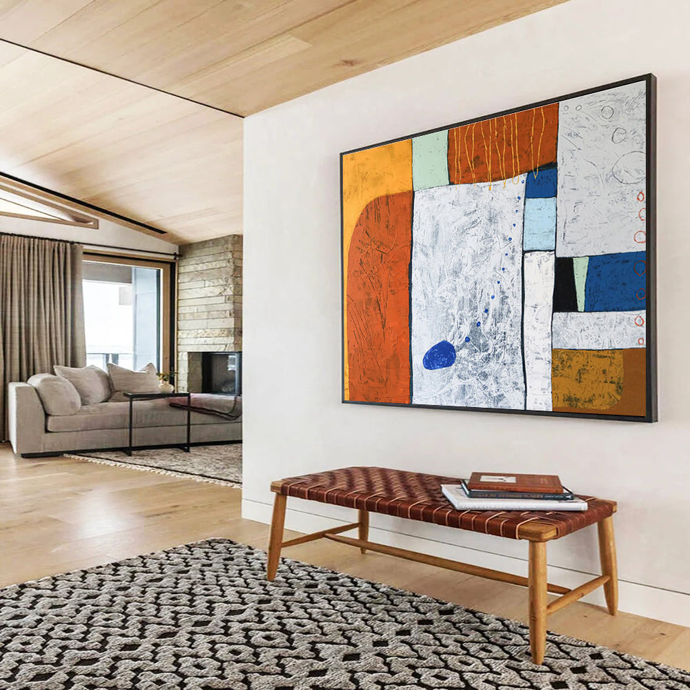 “Earth - Tone Geometric Textures” Abstract Mixed - Media Painting On Canvas DKH556