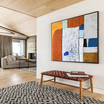 “Earth - Tone Geometric Textures” Abstract Mixed - Media Painting On Canvas DKH556