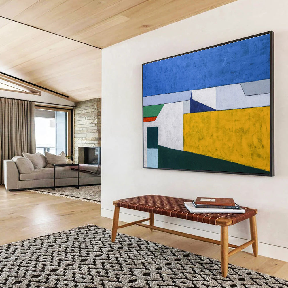 “Bold Color Block Geometry” Abstract Oil Painting On Canvas DKH557