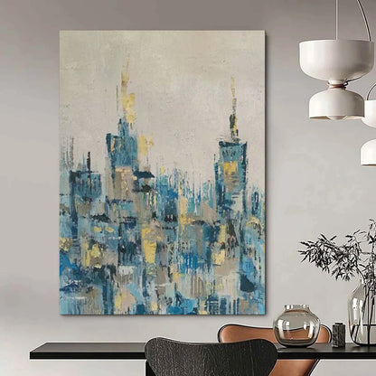“Cityscape in Blue and Gold” – Impressionistic Urban Oil CT2080