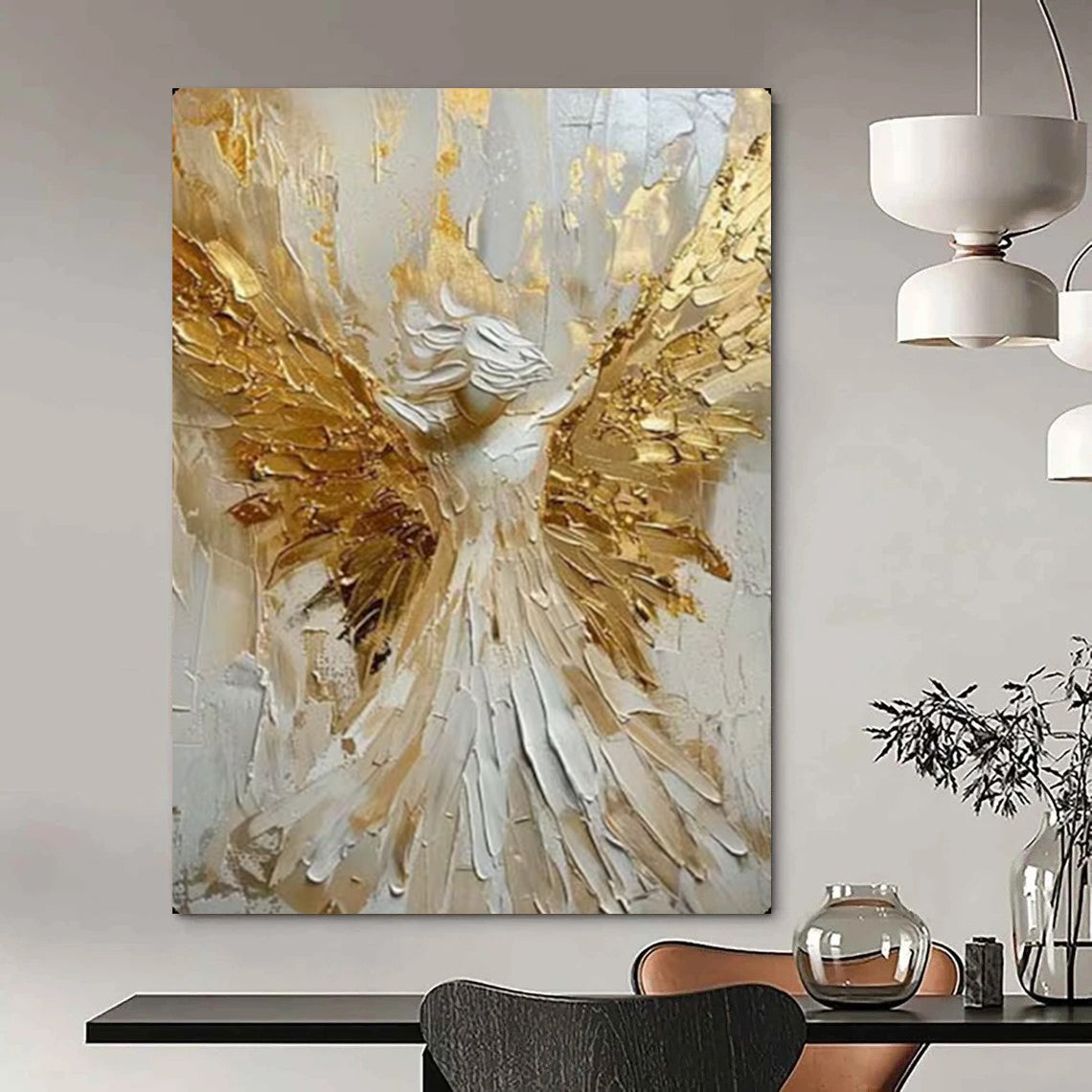 “Golden - Winged Angel” – Textured Religious - Inspired Oil Painting On Canvas CT2135