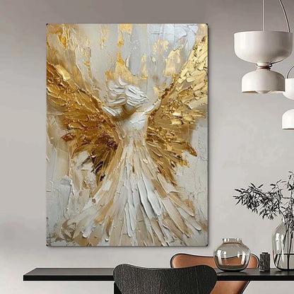 “Golden - Winged Angel” – Textured Religious - Inspired Oil Painting On Canvas CT2135