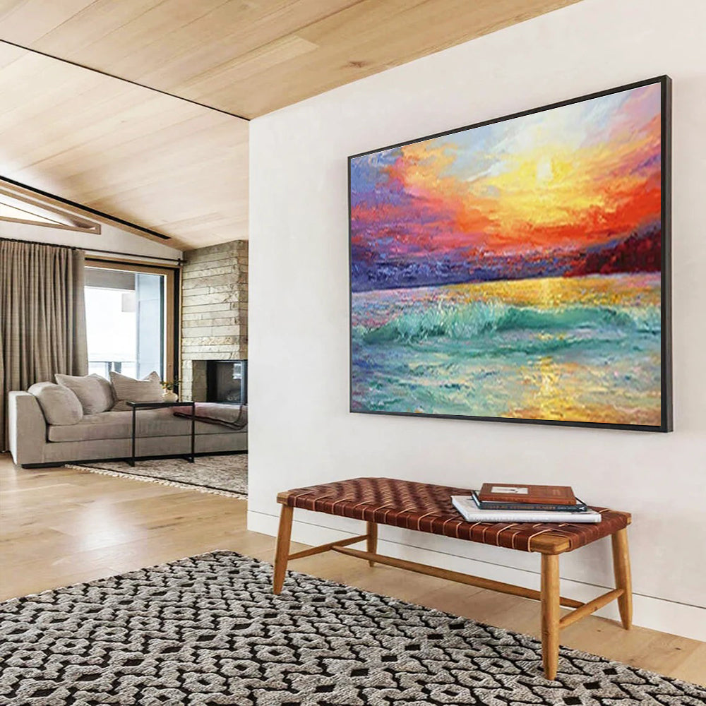 “Sunset Beach Waves” - Realistic Seascape Painting On Canvas DKH859