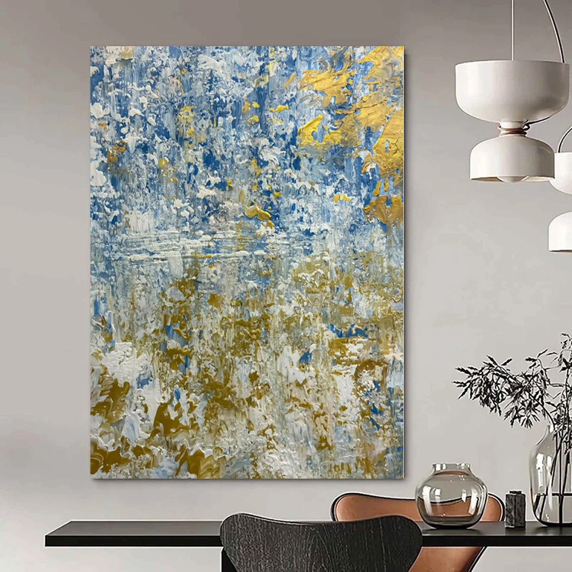 Blue and Gold Textured Waves - Abstract Impasto Painting CT1224