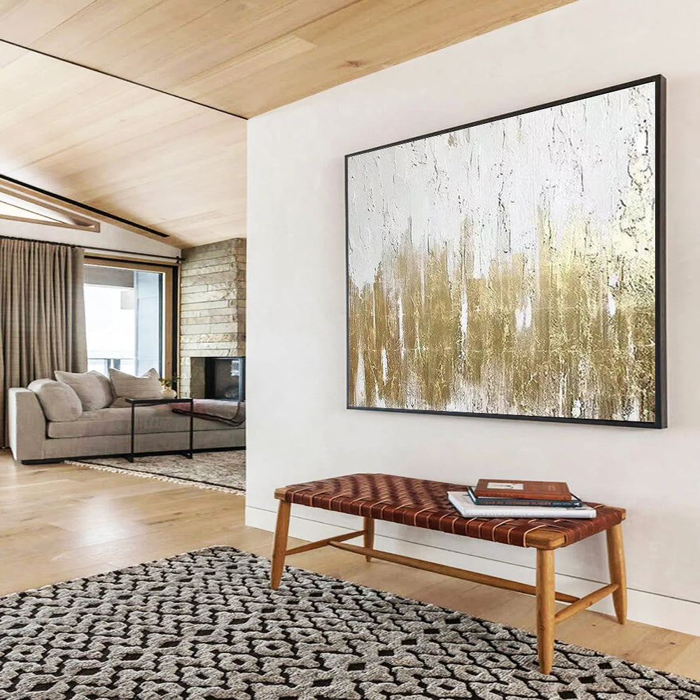 “Gold - Textured Abstract” Abstract Mixed - Media Painting On Canvas DKH427