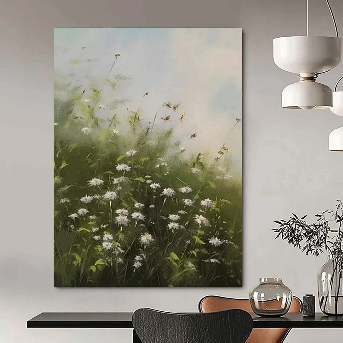 “Daisy Field with Breeze” – Impressionistic Landscape Painting On Canvas CT2108