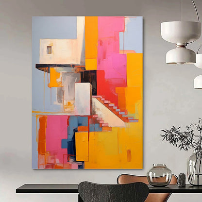 Vibrant Color Block Abstract Architecture - Abstract Painting On Canvas DKH1323