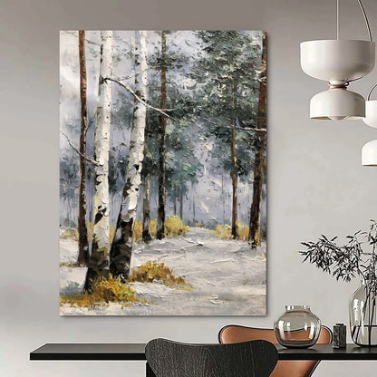 Frosty Forest Path in Cool Tones - Winter Landscape Painting On Canvas DKH1283