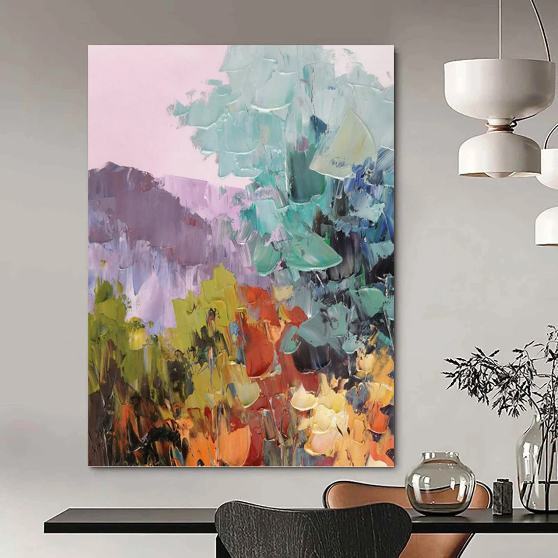 Pastel Mountainscape in Soft Hues - Impressionistic Landscape Painting On Canvas DKH1278