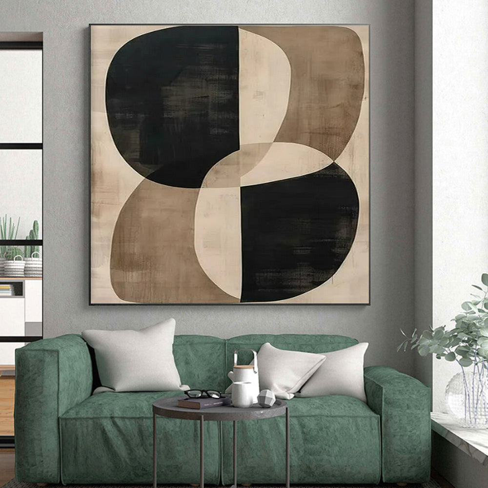 “Black - Beige Curvilinear Forms” ，Abstract Geometric Art CT0865