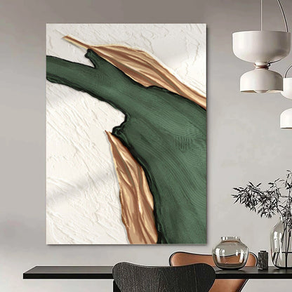“Elegant Streaks” - Green & Gold Abstract Shapes Painting On Canvas DKH1507