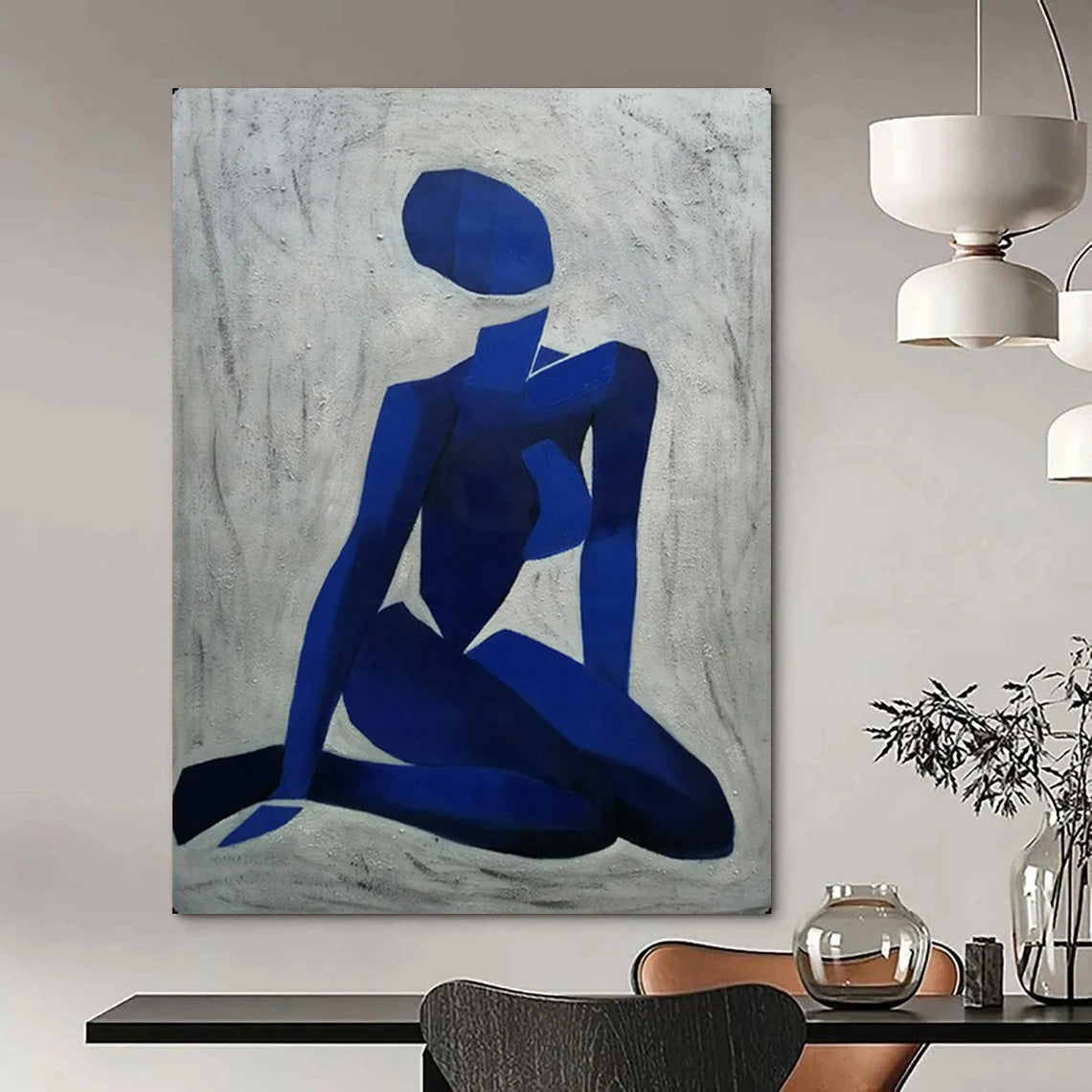 “Blue Abstract Figure” – Cubist - Inspired Oil Painting On Canvas CT2165