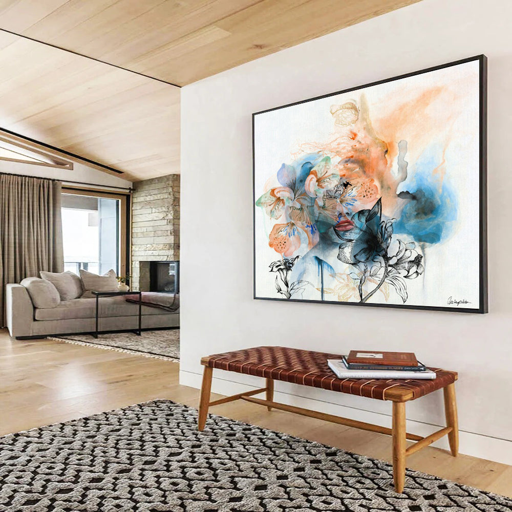 “Floral - Masked Figure” Surrealist Mixed - Media Art On Canvas DKH536