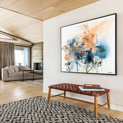 “Floral - Masked Figure” Surrealist Mixed - Media Art On Canvas DKH536