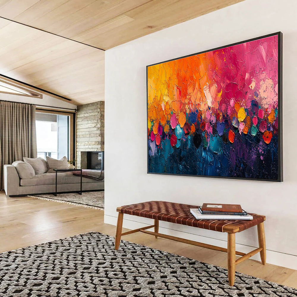 “Colorful Dusk Carnival” - Orange, Pink, Blue Abstract Impasto Painting On Canvas DKH710