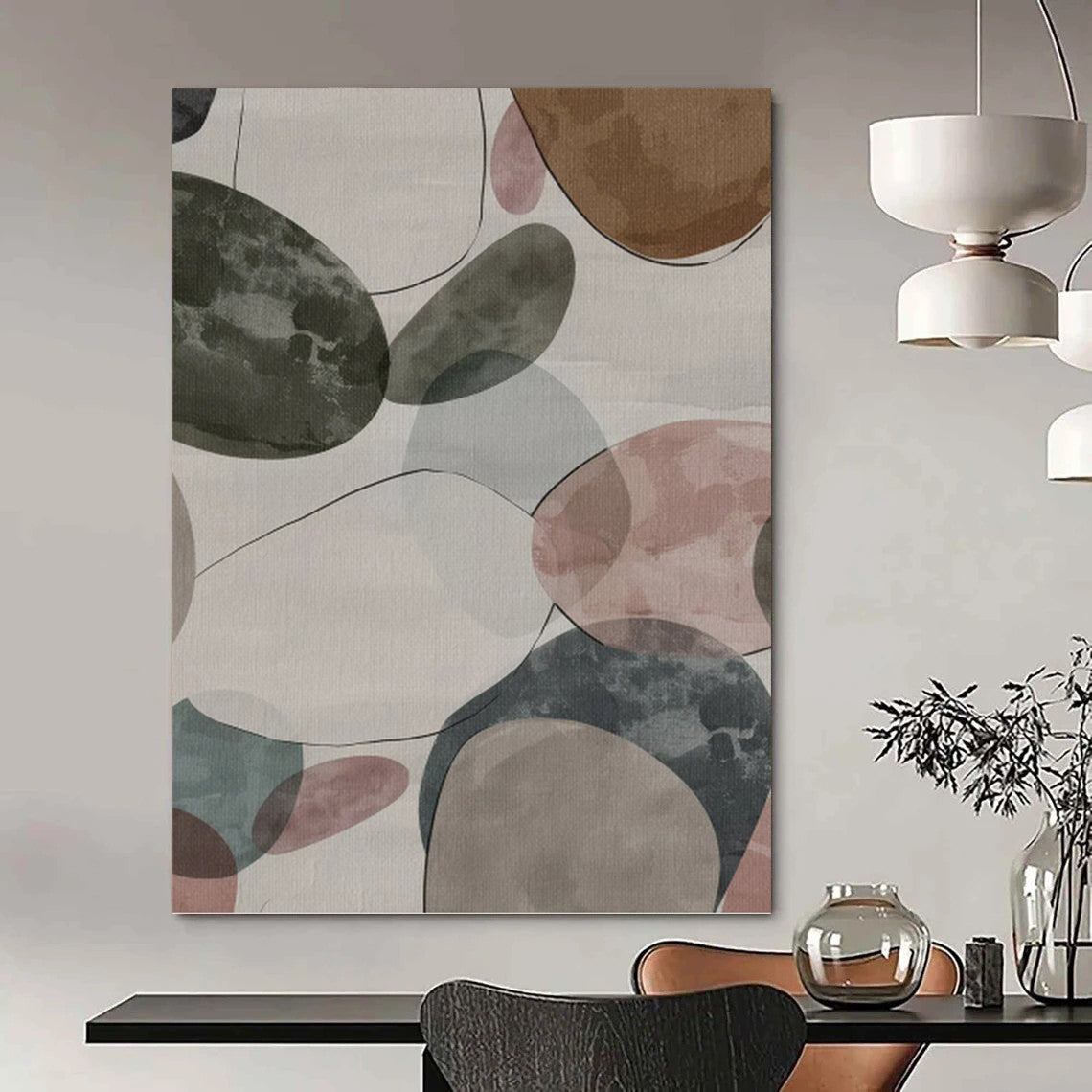 “Pastel Pebble Dream” - Colorful Oval Shapes Painting On Canvas DKH1157