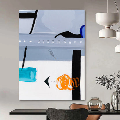 “Gray and Blue Abstract with Orange and Teal Elements” - Eclectic Abstract Painting On Canvas DKH1099