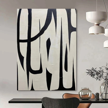 “Black - White Bold Linear Forms” – Graphic Abstract Painting CT1133