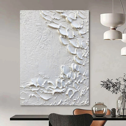 “White, Textured Blossoms ‘Pure Whimsy’” - Impasto Abstract Painting On Canvas DTP373