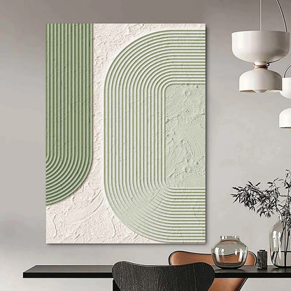 Geometric Green and White Textured Abstract - Abstract Painting On Canvas DKH1493