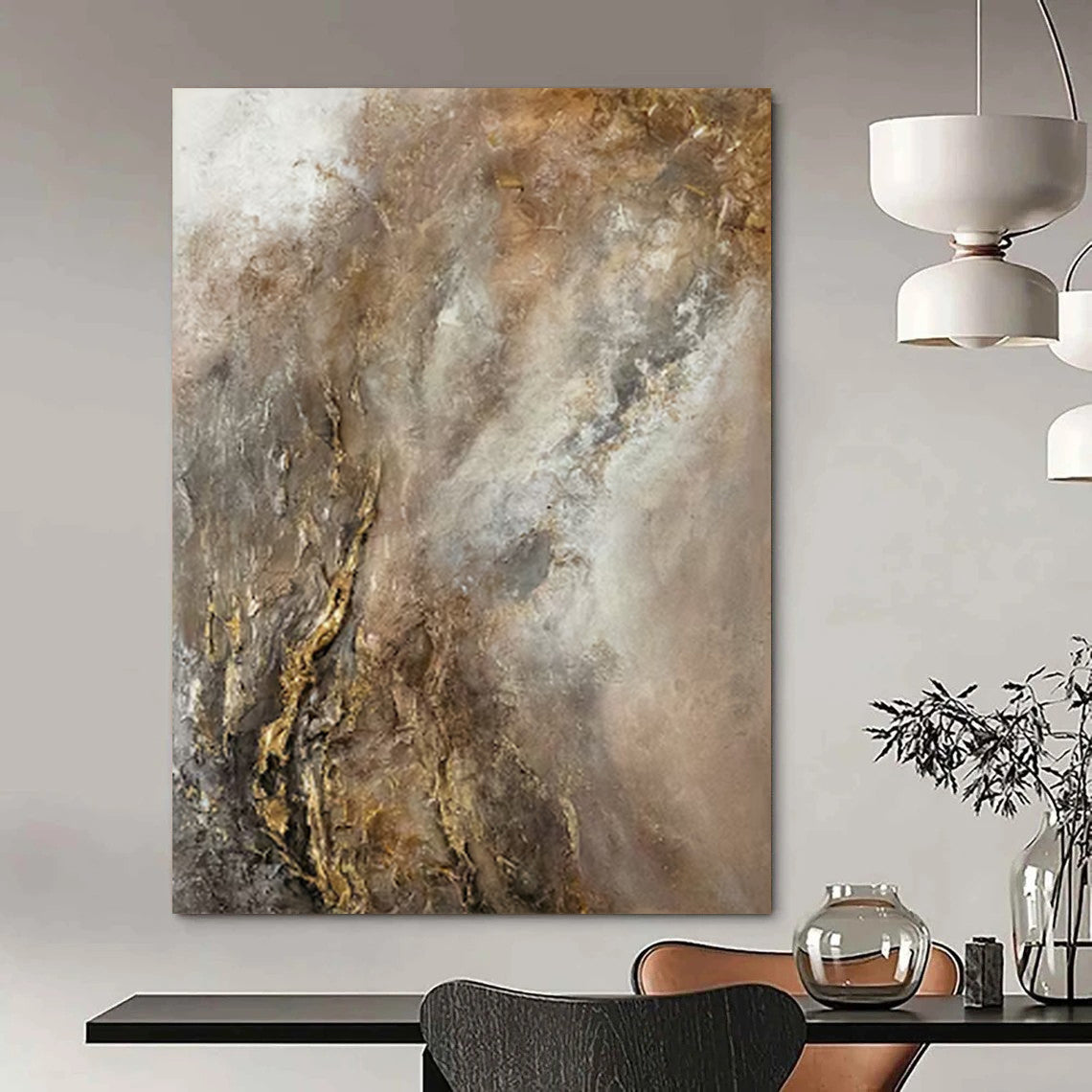 “Neutral Gold Abstraction” - Neutral & Gold Abstract Painting On Canvas CT2247