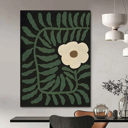 “Green - Leafed and White - Flowered Abstract” - Nature - Inspired Painting On Canvas DKH1115